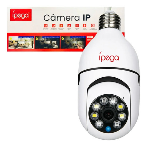 Câmera De Segurança Wifi Espiã Lampada Ip Com Visão Nocturna Cor Branco