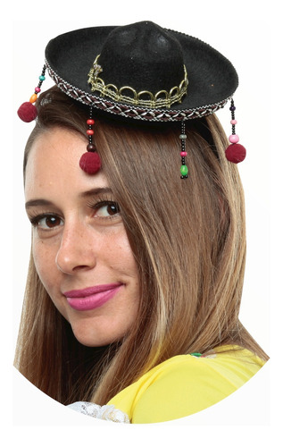 Diadema Sombrero Mexicano De Charro Para Fiestas Patrias, Mx Color Negro