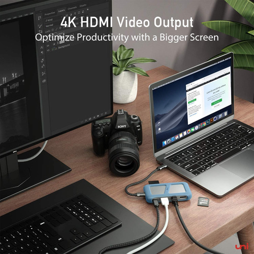 Hub Usb Conector Desmontable Hdmi 4k Lector De Tarjetas Sd
