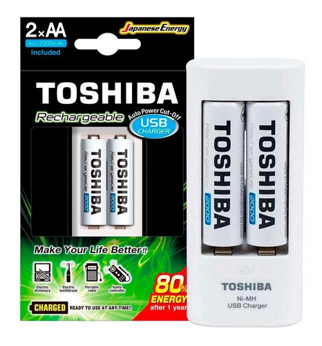 Carregador Pilha Aa/aaa Toshiba Usb C/ 2 Pilhas Tnhc-6gme2cb