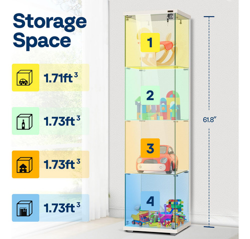 Vitrina De Cristal 4 Capas 40 X 40 X 159 Cm Con Cerradura