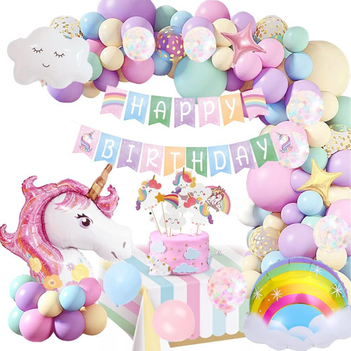 Kit Globos Unicornio Arcoiris Decoración De Cumpleaños Niñas