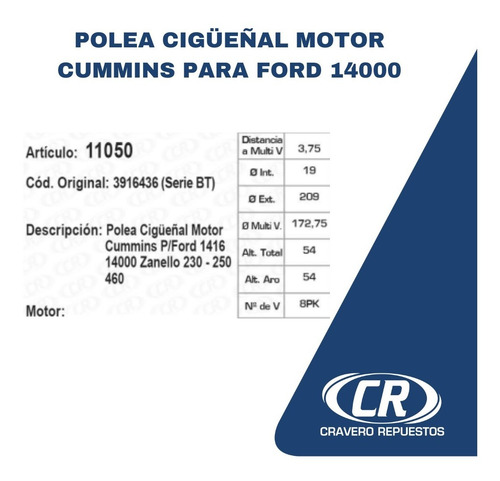 Polea Cigüeñal Motor Cummins Para Ford 14000