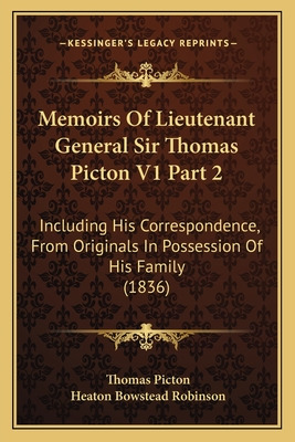 Libro Memoirs Of Lieutenant General Sir Thomas Picton V1 ...