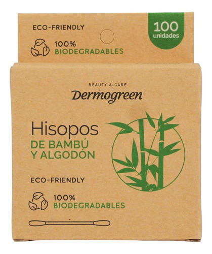 Hisopos De Bambú Biodegradables Dermogreen X 100 Unidades