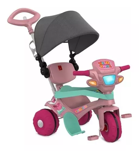 Triciclo Infantil Bandeirante - Velobaby - Passeio e Pedal - Rosa