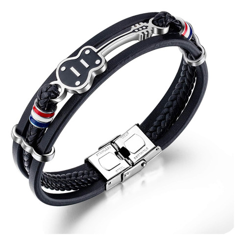 Temico Pulsera De Cuero Negro Para Hombre Y Mujer Pulsera De