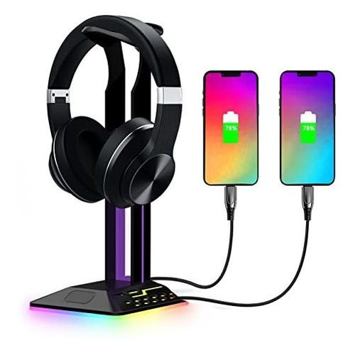 Soporte Para Auriculares Ashata Rgb Con 2 Puertos Usb, Sopor