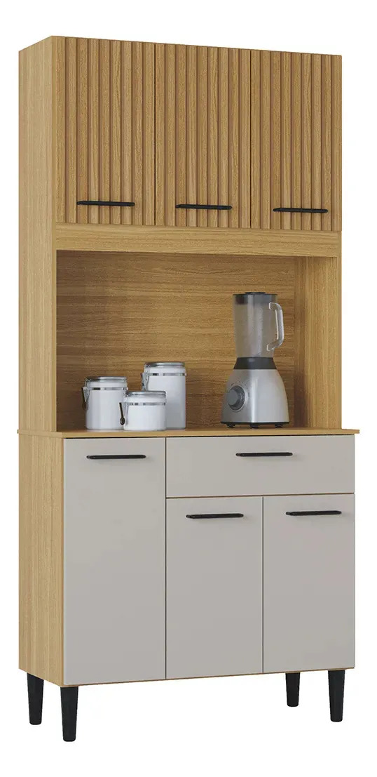 Armario Mueble De Cocina Kit Multiuso Aparador Color Damasco Ripado Offwhite LG Amoblamientos