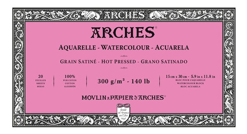 Papel Para Acuarela Arches En Block 15x30 Cm 300 Gr Satinado