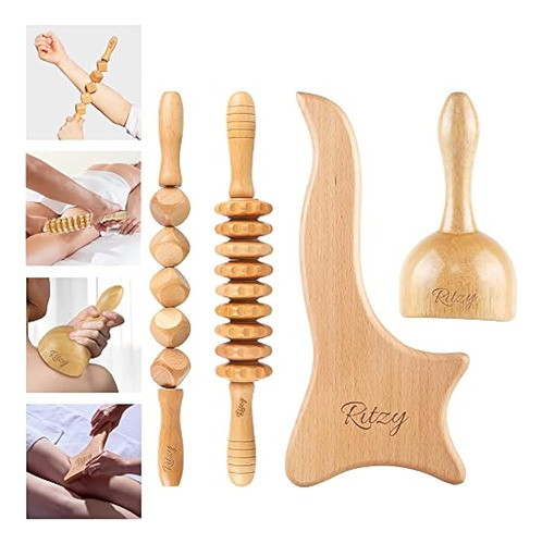 Ritzy Wood Therapy Massage Tools, Kit De Maderoterapia 4 En 