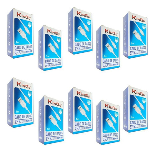 Kit 10 Cabos Usb V8 Branco Kingo 1m 2.1a Para Galaxy J5 Pro