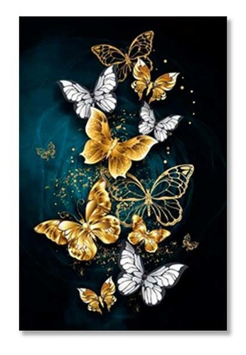 Cuadro Decorativo Mariposas Fondo Azul Oscuro En Lienzo