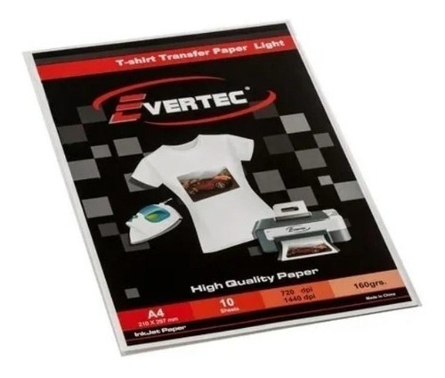 Evertec Papel Transfer Light A4 160g Remeras Resma X10 Hojas