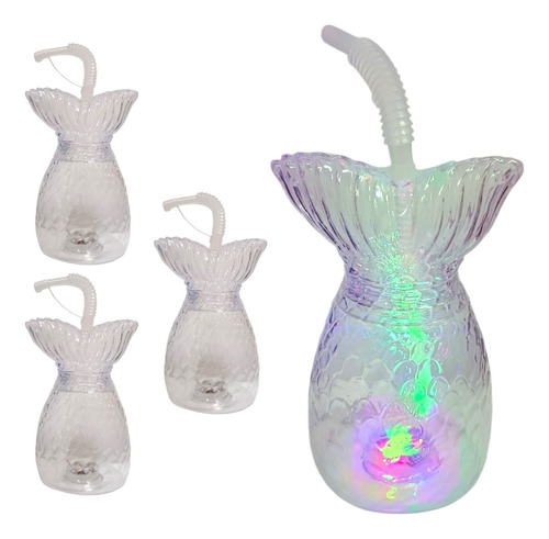 20 Vaso Cola De Sirena Con Luz Led Temática Fiesta Sirena Transparente