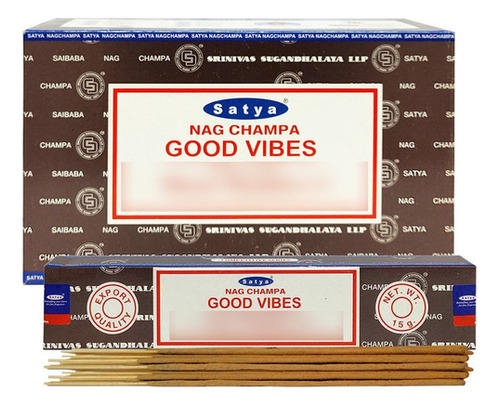 Sahumerios Satya Nag Champa - 12 unidades de fragrância Good Vibes