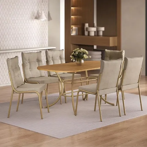 Conjunto Sala De Jantar 6 Cadeiras Madrid Carraro Dourado Dourado
