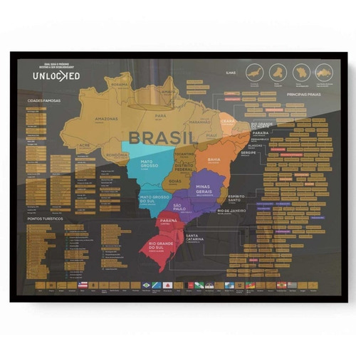 Mapa Do Brasil De Raspar Unlocked Com Moldura De Vidro