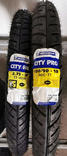 Imagen 2 de 4 de Paquete Llantas Para Moto 2.75 100/90-18 City Pro Michelin