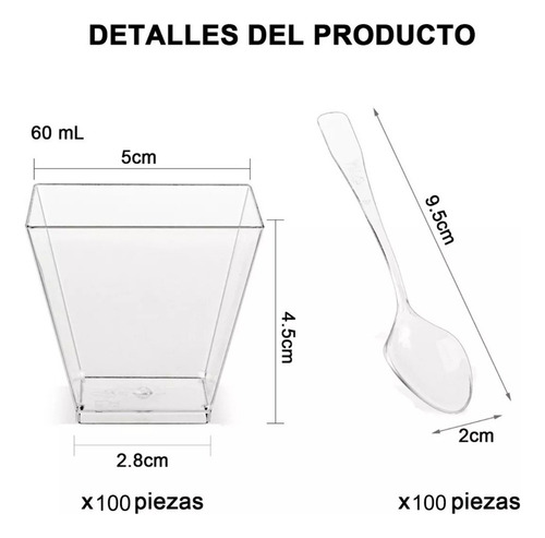 Vasos De Plástico Con Cucharas Para Postres, 100 Piezas