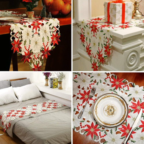 Camino De Mesa Bordado Navideño, Decoración De Fiesta
