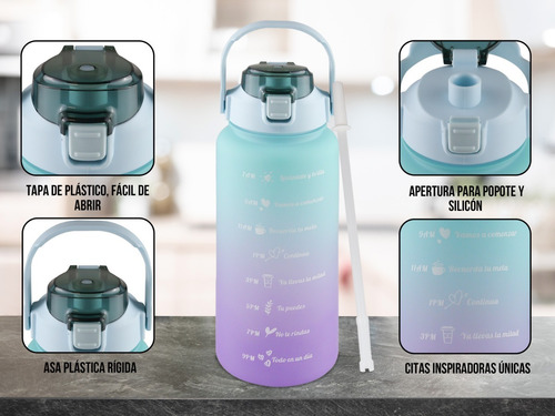 Imagen 2 de 10 de Botella De Agua Motivadora 2 Litros Con Marcador De Tiempo
