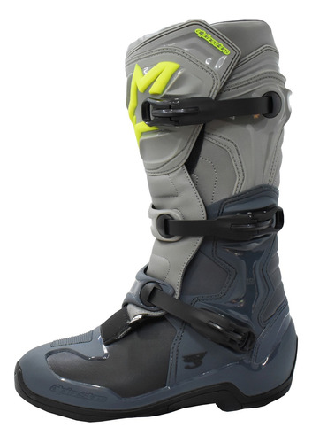 Bota Alpinestars Tech 3 Cinza Fluo Cross Motocross Trilha