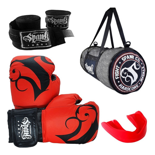 Kit Boxe Kickboxing Spank Luva Bandagem Bucal Bolsa Vermelho