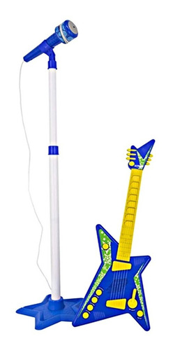 Guitarra Eléctrica 57cm Juguete Niños Azul Incluye Micrófono