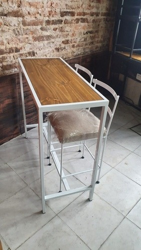 Imagen 2 de 7 de Mesa Industrial 100x40x90 Con 2 Taburetes Tapizados Isla