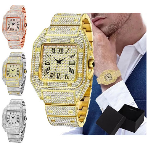 Reloj Masculino Lujoso De Cuarzo Con Diamantes