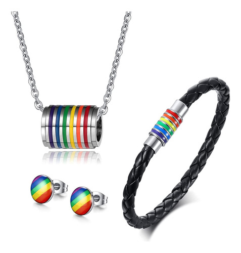 Juego De Joyas De Orgullo Gay Lésbico  Pulsera De Acero Ino