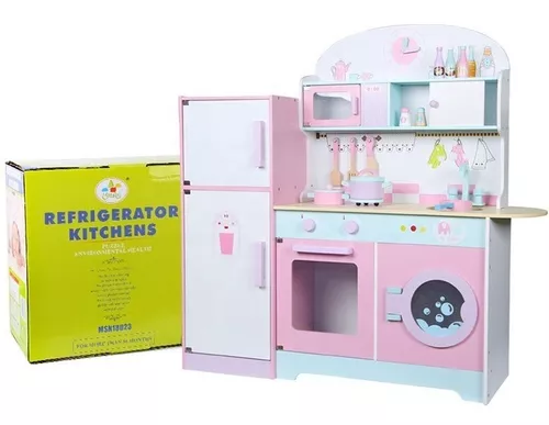 Cocinas De Juguete Cocina Madera Niñas Refrigerador Rosa