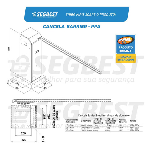 Cancela Automática Ppa Barrier Laranja Braço Led 3 Metros