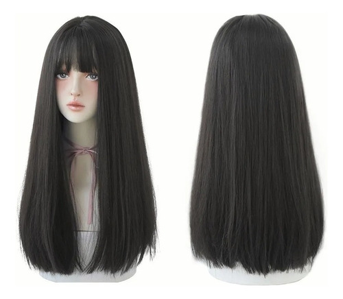 Peluca Larga Negra Natural Pelo Lisa Té 58cm