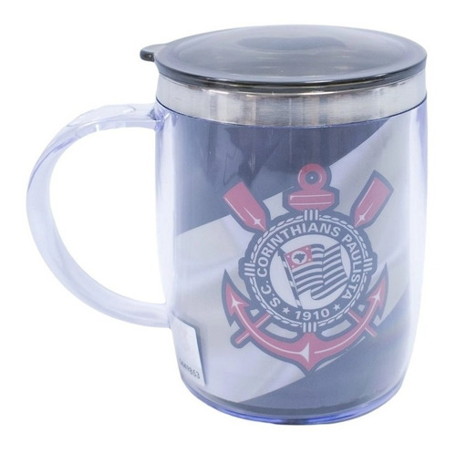 Caneca Térmica Com Tampa Corinthians Licenciado 450 Ml Cor Preto