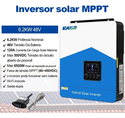 Inversor Híbrido Easun On/off Grid 6.2kw 48/220v Com Wifi