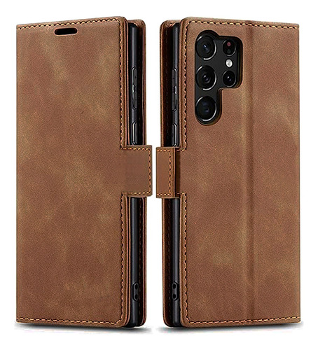 Funda De Cuero Para Samsung Galaxy S23 Ultra Tapa Magnética