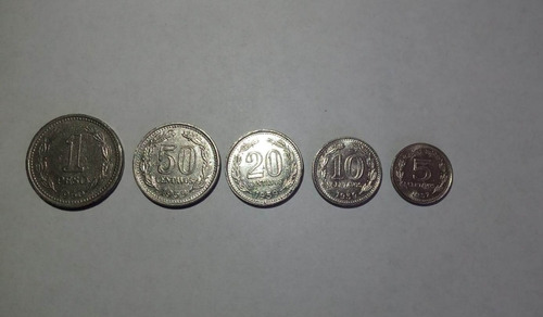 Moneda Argentina Años 1957-1960  1 Peso, 50, 20, 10, 5 Cent.