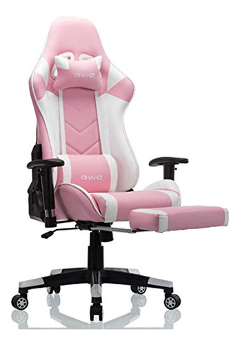 Silla Gamer Ergonómica De Cuero Color Blanco Y Rosa