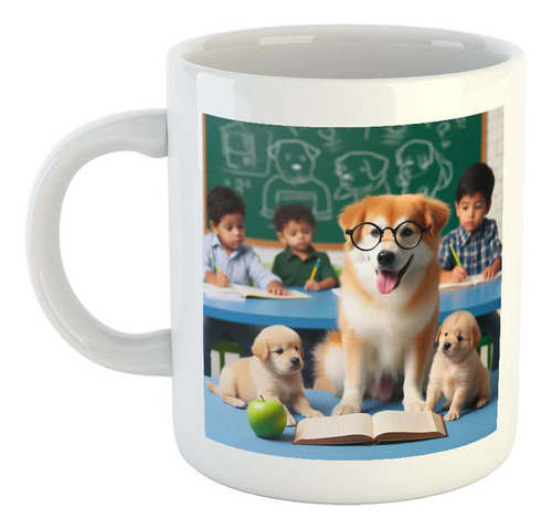 Taza Ceramica Perro Con Anteojos Estudiando Ciencia M2