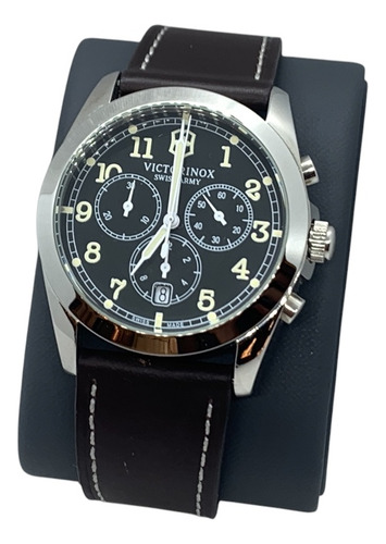 Reloj Victorinox Infantry Cronógrafo 241567 Caja 40 Mm Correa Café Bisel Plateado Fondo Negro