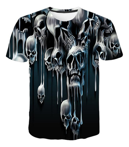 Q Camiseta De Manga Corta Estampada A La Moda Para Hombre Bl