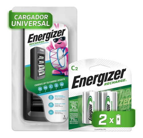 Cargador Universal Pilas Energizer + 2 Pilas Recargables C