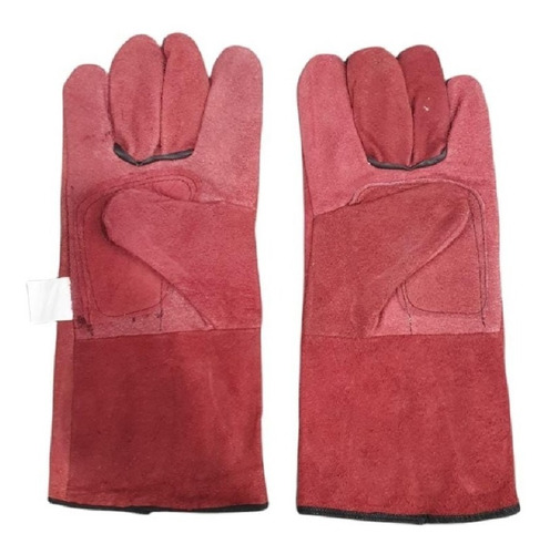 Guante Soldador Cuero Rojo Costura Kevlar Forrado Cve