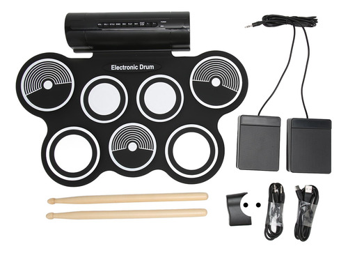 Set Electrónico Drum Pad, 7 Pads, Altavoces Duales, Estéreo