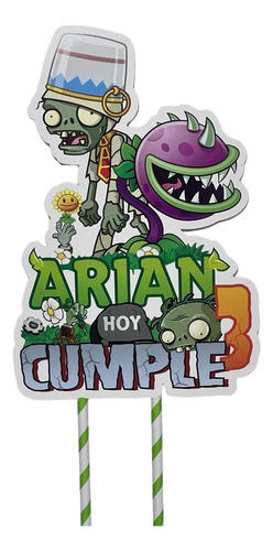 Topper Adorno Torta Personalizado Plantas Vs Zombies