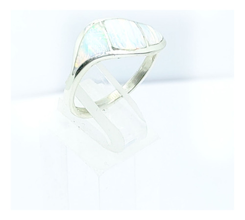 Anillo Opalo Blanco Tornasol Plata Fina 925 Ley