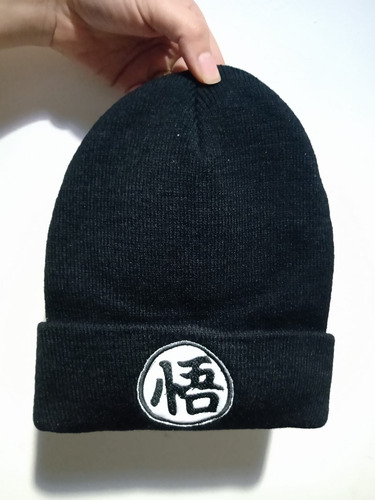 Gorro Beanie Negro Dragon Ball Goku Bordado Kanji Go