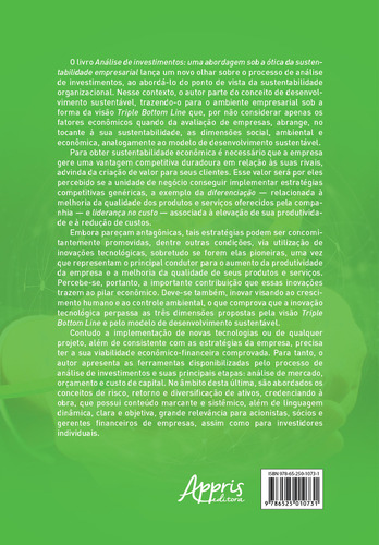 Análise de investimentos: Uma Abordagem Sob a Ótica da Sustentabilidade Empresarial, de Júnior, Izidro Soares Barreiro. Editorial Appris Editora e Livraria Eireli - ME, capa mole em português, 2021